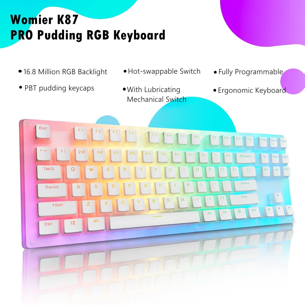 Womeir K87 Pro TKL لوحة مفاتيح ميكانيكية قابلة للتبديل السريع